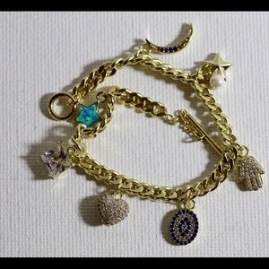 Sterling Silver Charm Bracelet Heart Evil Eye